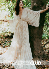 Mirabelle |White Long Wedding Dresses Near Me With A - Line Plunging Neckline Lace Open Back - Price #price_variant_lowest# - White - PromDressClub